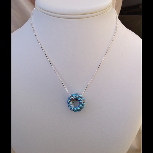 Chrome hex nut pendant Swarovski crystals. 16-30"