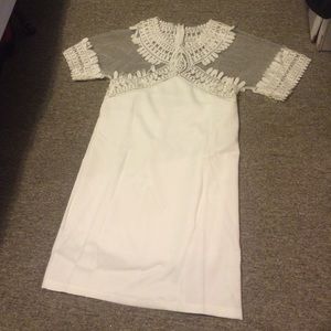 White Slim Fit Mesh Dress