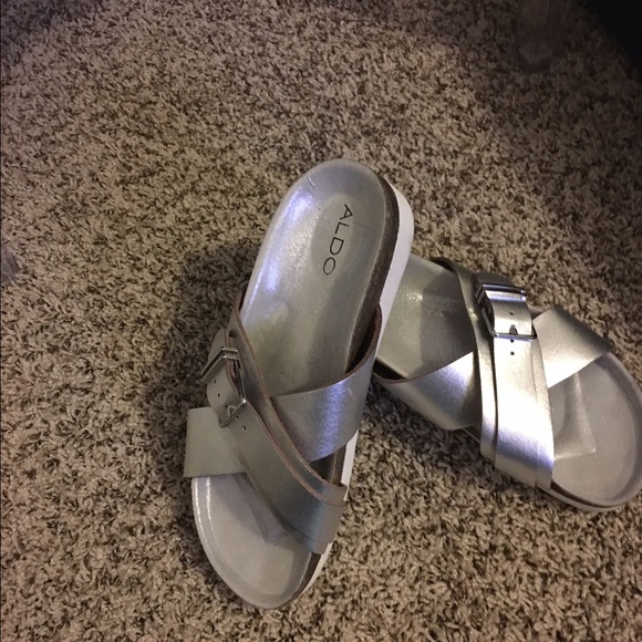 Aldo silver sandals slip on