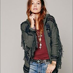 Free People Fringe Hooded Cardigan with zipper