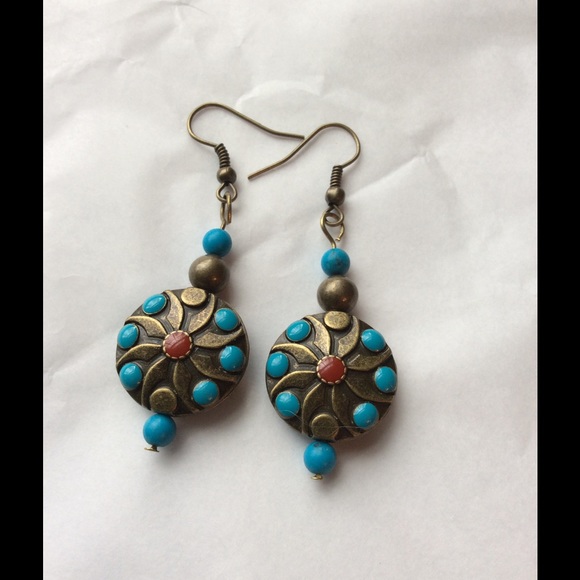 BOGO SALE 🔵 Bronze & Torquise Earrings - Picture 2 of 4