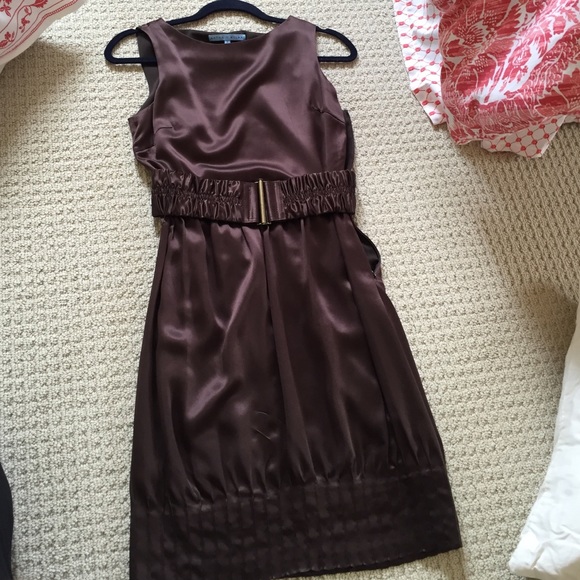 Brown satin belted dress size 2