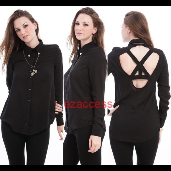 button down shirt blouse top long sleeves cut SoLD - Picture 2 of 4