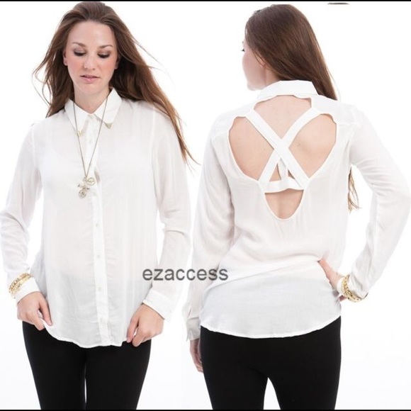 button down shirt blouse top long sleeves cut SoLD - Picture 3 of 4