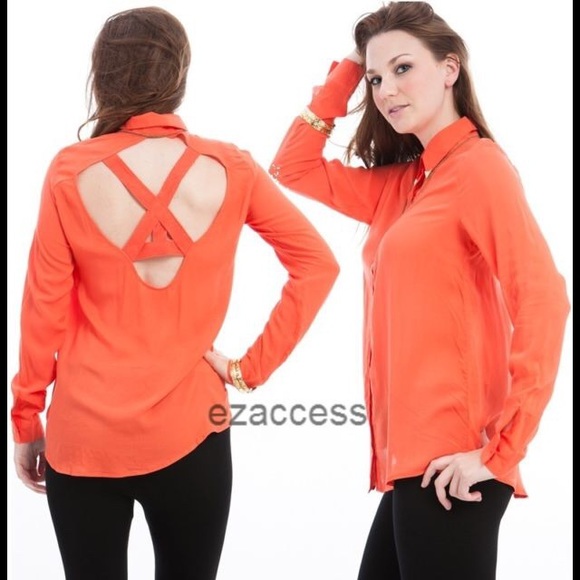 button down shirt blouse top long sleeves cut SoLD - Picture 4 of 4