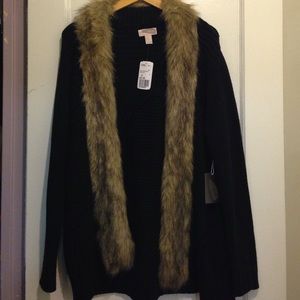 F21 faux fur collar cardigan