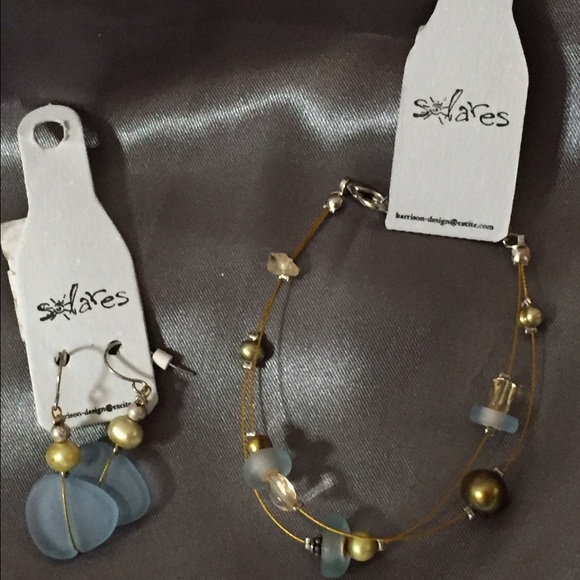 Sea glass bracelet and matching earrings