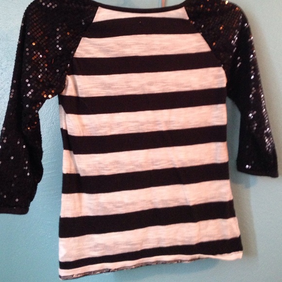black and white striped shirt with sparkly sleeves - Picture 2 of 4