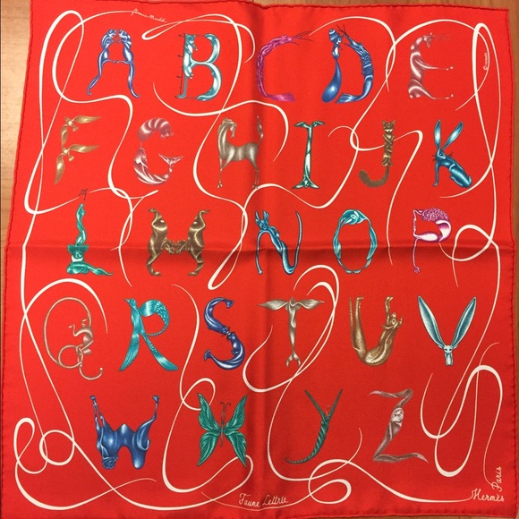 Hermes Silk Twill Pocket Square - "Faune Lettree"