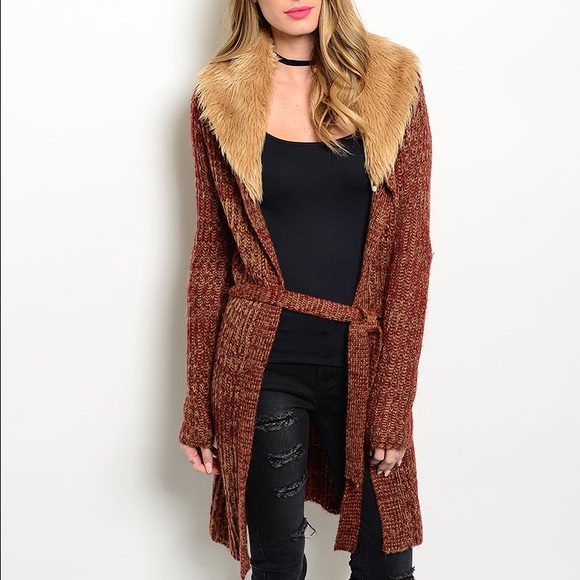 SOLD OUT NWT Faux Fur Collared Long Cardigan - Picture 3 of 4