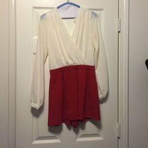 Ivory and red long sleeve romper