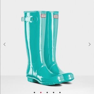 Hunter Boots Original Tall Gloss Rain Boots 9 Mint