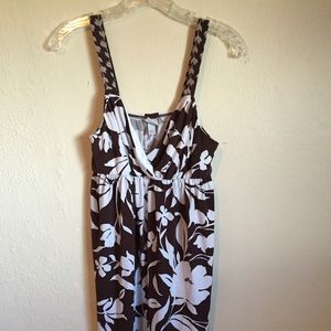 White/brown floral dress.
