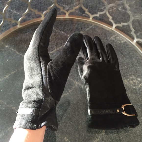 Real Leather Gloves With Gold Buckle