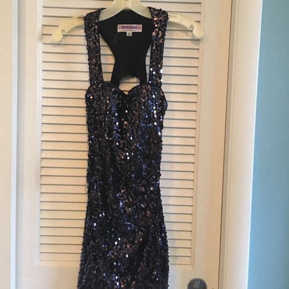 Purple Sequin Formal Dress with Open Back - Picture 1 of 4