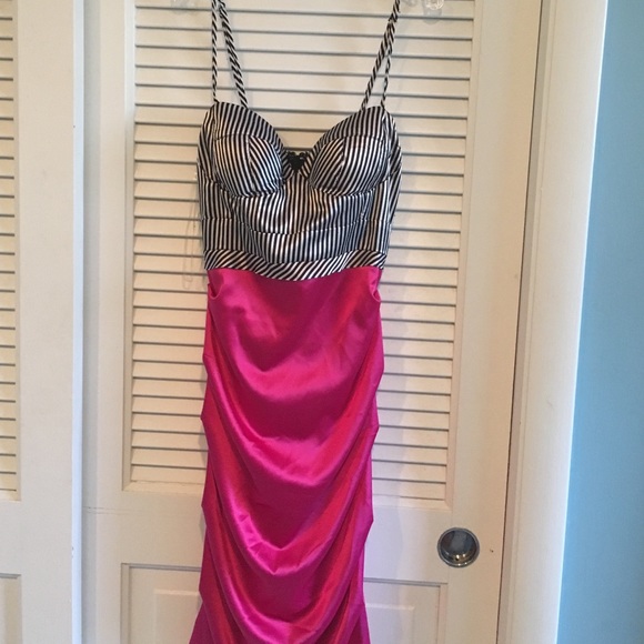 Silk Spaghetti Strap Dress with Striped Top