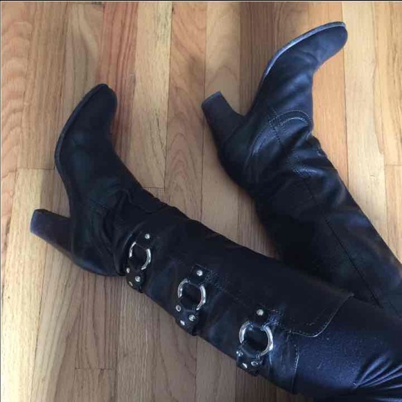 Frye Shoes - Frye black leather Fiona 3-strap boots 6.5