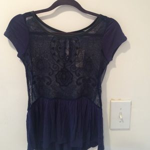 American Eagle navy blue peplum blouse