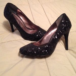 Black sequin heels