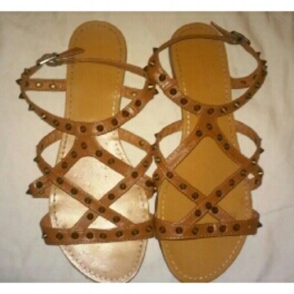bamboo Shoes - BROWN SPIKED STRAPPY SANDALS! Size 6 1/2