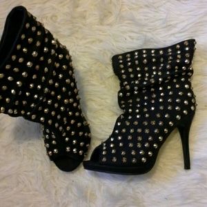 Gold Studded Peep Toe Booties