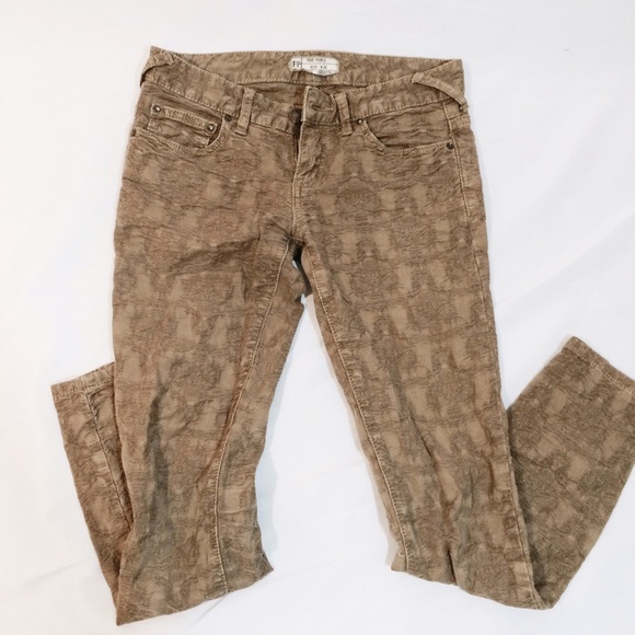 Free people olive Jaquard lace jeans pants skinny - Picture 2 of 3