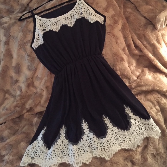 Adorable Navy Dress with White Lace