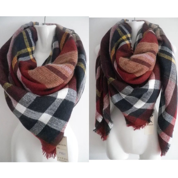 Red & Blue Plaid Blanket Scarf ❤️ - Picture 2 of 2