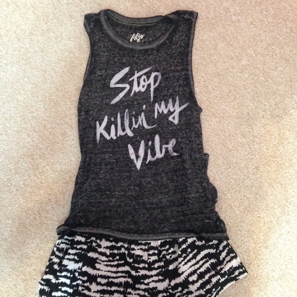 Sleeveless shirt, "stop killing my vibe" Aero