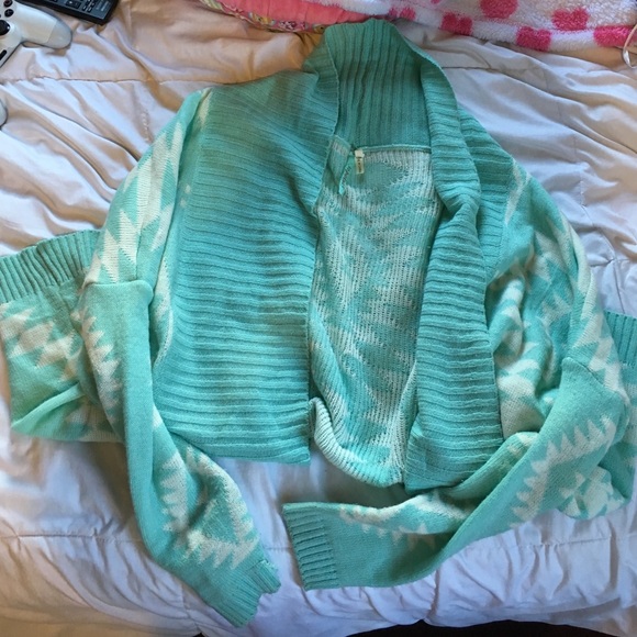 Blue green tribal cardigan
