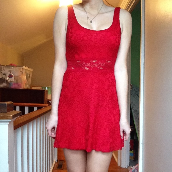 Deb red lace fit and flare dress