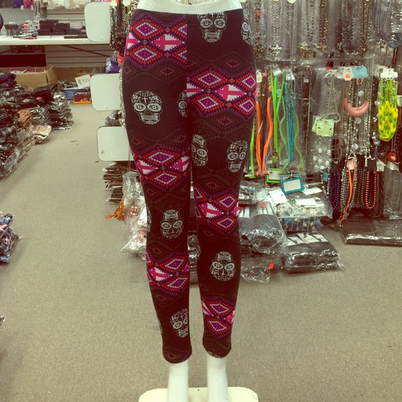 Sugar skull Aztec winter fur lined leggings