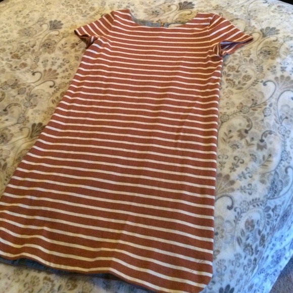 LOFT dress w/rounded bottom- rose&ivory striped