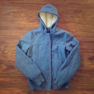 SALE Wool jacket with faux-sheepskin hood