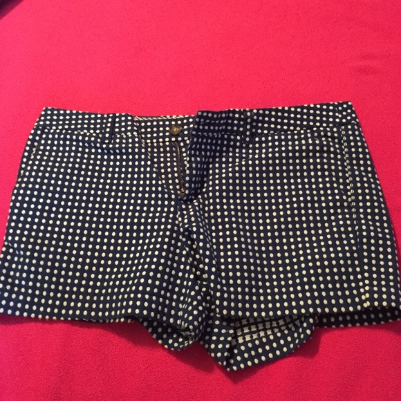 Navy blue white polka dot chino shorts