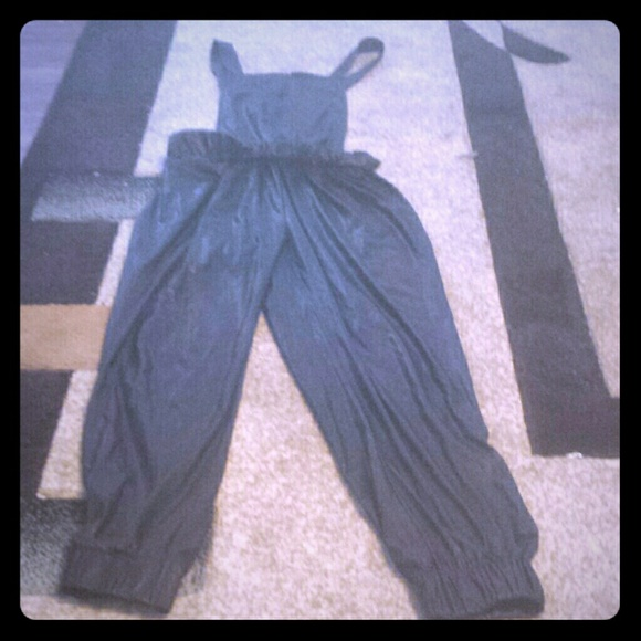 black leather overalls