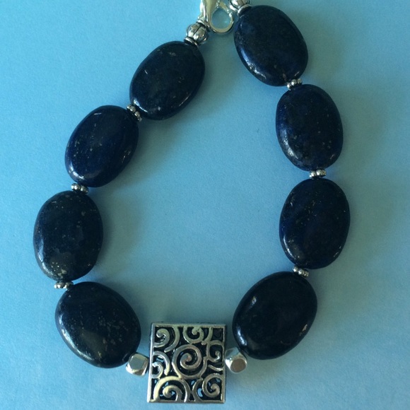 Navy Blue Goldstone with Silver Bracelet - Picture 1 of 4