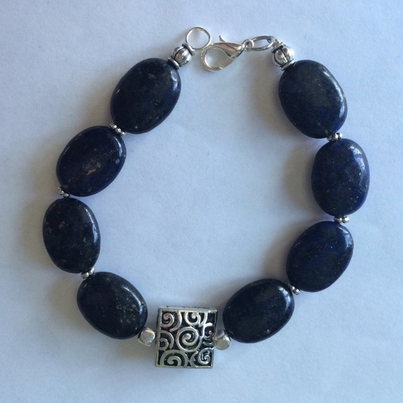 Navy Blue Goldstone with Silver Bracelet - Picture 2 of 4