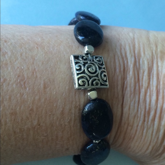 Navy Blue Goldstone with Silver Bracelet - Picture 4 of 4
