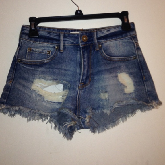 High waisted distressed jean shorts