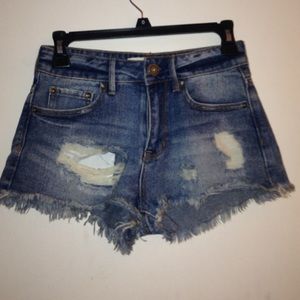 High waisted distressed jean shorts