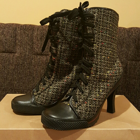 Punk Goth Lolita Twill Rubber Toe Laced Boots