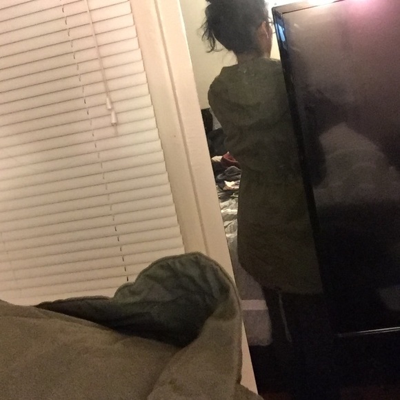 Dark green and black with leather sleeves coat - Picture 4 of 4