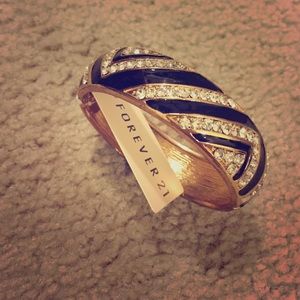 Forever21 Black & Gold Snap Bracelet w/Diamantés