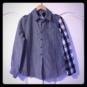 black & white mixed-gingham button down shirt