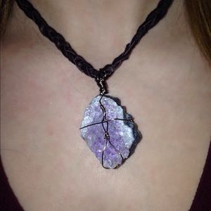 wire wrapped purple geode pendant