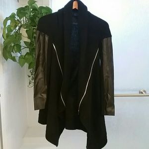 Black Drape Cardigan with faux leather sleeves