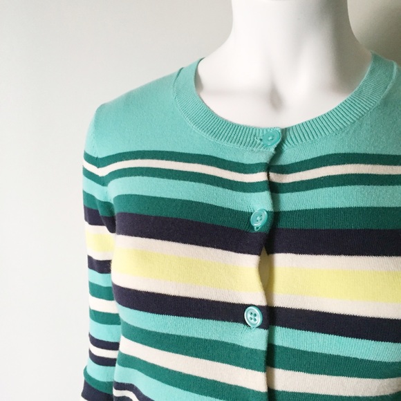 Mint Striped Cardigan with Yellow & White Stripes - Picture 2 of 3