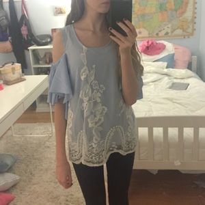 Light Blue Lace & Chiffon Blouse