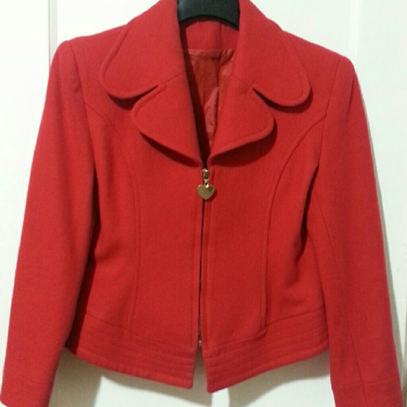 Pretty Red Wool-blend Jacket with Heart Zipper